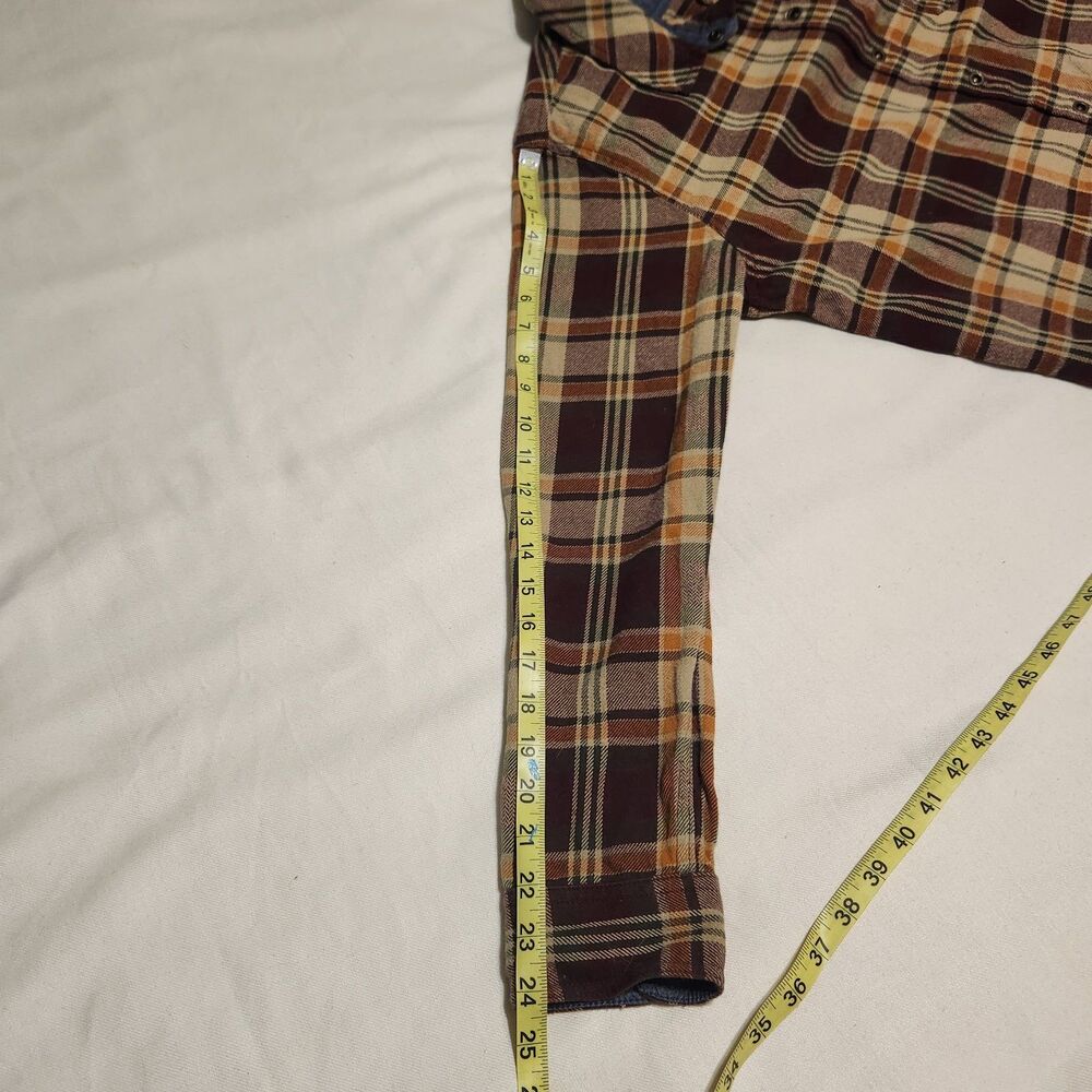 Prana Organic Cotton Brown Plaid flannel Snap Fromt Long Sleeve Shirt - Picture 8 of 10